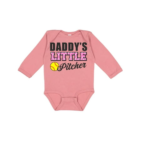 Inktastic Daddys Little Pitcher Softball Gift Baby Girl Long Sleeve Bodysuit