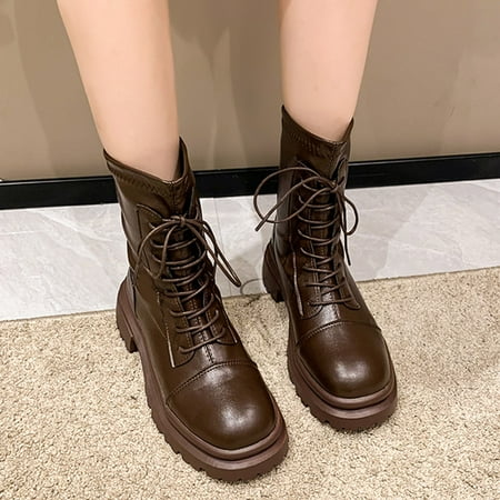 TALKVE Fashion Women Artificial Leather Solid Color Autumn Thick Sole Square Heels Lace Up Mid Booties Round Toe Shoes
TALKVE Fashion Women Artificial Leather Solid Color Autumn Thick Sole Square Heels Lace Up Mid Booties Round Toe Shoes