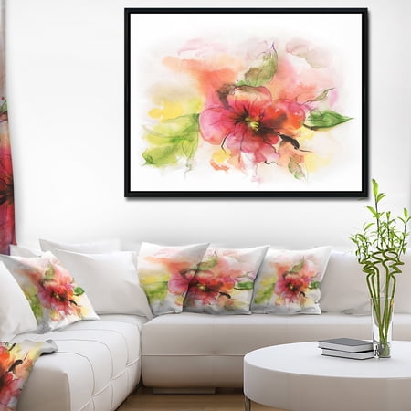 DESIGN ART Designart 'Pink and Red Floral Design' Watercolor Floral Framed Canvas Art Print