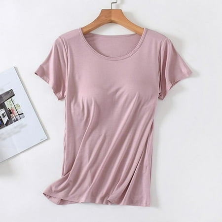 Women s Clothing One-Piece Bra Cup Slim T-shirt Solid Color Bottoming Top with Chest Pad
Women s Clothing One-Piece Bra Cup Slim T-shirt Solid Color Bottoming Top with Chest Pad