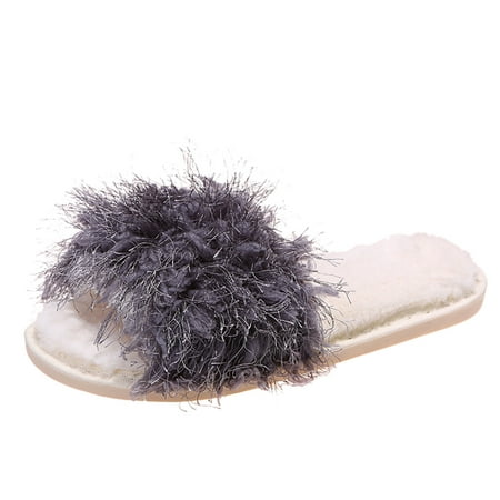 

Women Slippers Winter Open Women Furry Home Flat Keep Slippers Plush Shoes Warm Slip On Toe Women s Slipper Grey 8