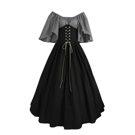 

Womens Clothes Off Shoulder Flying Sleeve Slim Corset Patchwork Ruffle Floor Length Victorian Gothic Fall Clothes for Women 2023