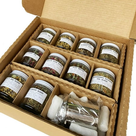 Herbal Tea Gift Set- 10-pack 10 Sample Sized Jars with Tea Infuser
