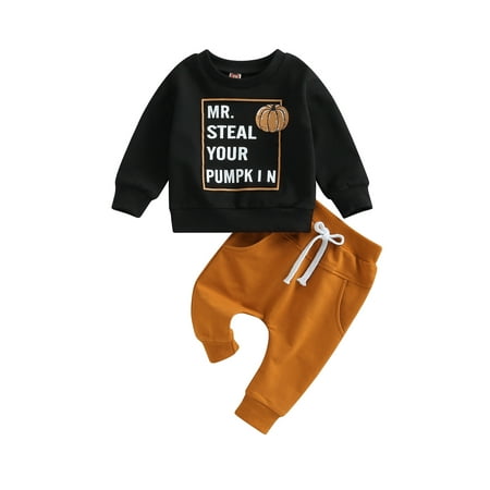 Canis Fashionable Baby Boy Halloween Pumpkin Outfit: Letter Print Tops + Pants Set
Canis Fashionable Baby Boy Halloween Pumpkin Outfit: Letter Print Tops + Pants Set