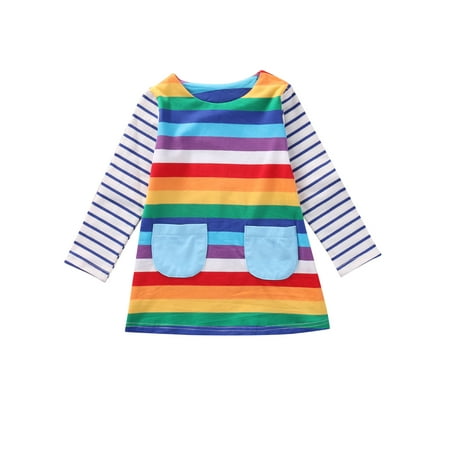 Long Sleeve Dresses for Toddler Kid Girls Round Neck One piece Autumn Casual Rainbow Color Dress with Front Pockets
Long Sleeve Dresses for Toddler Kid Girls Round Neck One piece Autumn Casual Rainbow Color Dress with Front Pockets