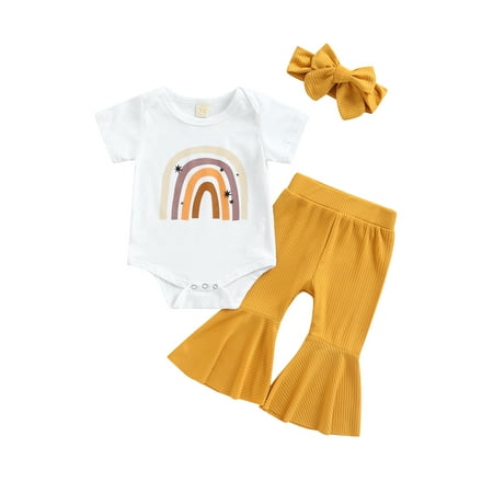 AMILIEe Newborn Baby Girls Cotton Outfits Short Sleeve Rainbow Romper Flare Pants 3Pcs 
AMILIEe Newborn Baby Girls Cotton Outfits Short Sleeve Rainbow Romper Flare Pants 3Pcs