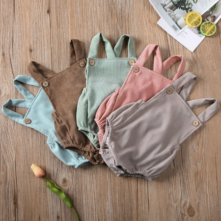Spring hue Baby Boy Girls Corduroy Sleeveless Romper Backless Jumpsuit