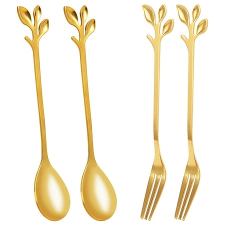 Tableware Gold Leaf Coffee Spoon Fork 4 Pack(2 Spoons 2 Forks) Little Demitasse Espresso Spoon and Appetizer Dessert Forks Set 4.7 Inches Tea Spoon Set
Tableware Gold Leaf Coffee Spoon Fork 4 Pack(2 Spoons 2 Forks) Little Demitasse Espresso Spoon and Appetizer Dessert Forks Set 4.7 Inches Tea Spoon Set