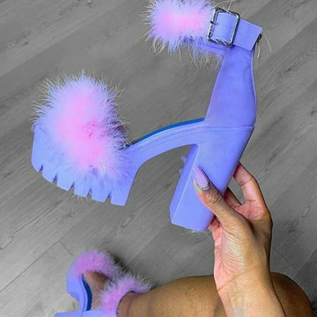 SQUARE HEAD Womens Platform Faux Furs Chunky Heel Open Toe Strap High Heeled Sandals Purple 38
SQUARE HEAD Womens Platform Faux Furs Chunky Heel Open Toe Strap High Heeled Sandals Purple 38
