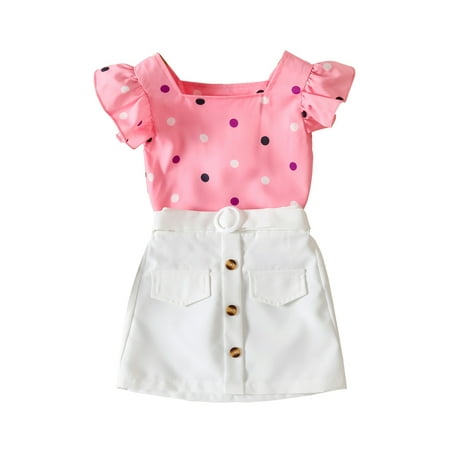Sunisery 2Pcs Kids Little Girls Skirts Outfits Dot Print Fly Short Sleeve Square Neck Tops + Buttons Mini Skirts with Belt Pink 2-3 Years
Sunisery 2Pcs Kids Little Girls Skirts Outfits Dot Print Fly Short Sleeve Square Neck Tops + Buttons Mini Skirts with Belt Pink 2-3 Years