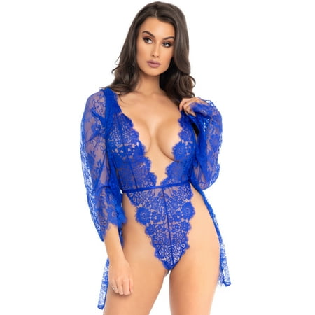 Leg Avenue Women s 3 PC Lace Teddy and Robe Set