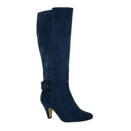 

BELLA VITA Womens Navy Buckle Accent Padded Troy Ii Almond Toe Zip-Up Heeled Boots 9.5 WW