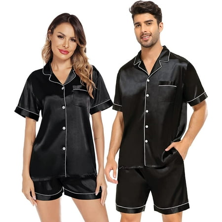Satin Matching Pajamas Sets Couple Silk Button Down Nightwear Short Sleeve Sleepwear 2 Pieces Loungewear with Shorts
Satin Matching Pajamas Sets Couple Silk Button Down Nightwear Short Sleeve Sleepwear 2 Pieces Loungewear with Shorts