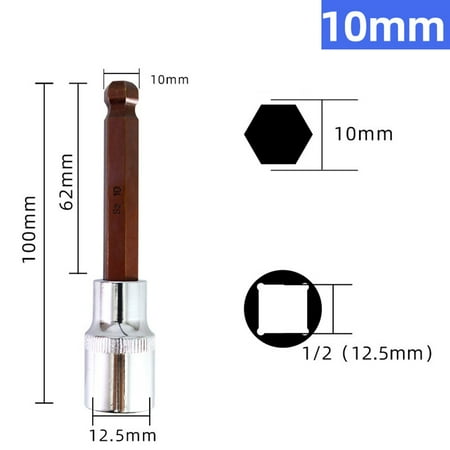 Goodhd 100mm H4-H17 Ball Head 12.7mm Drive Hexagon Wrench Socket Screwdriver Bit
Goodhd 100mm H4-H17 Ball Head 12.7mm Drive Hexagon Wrench Socket Screwdriver Bit