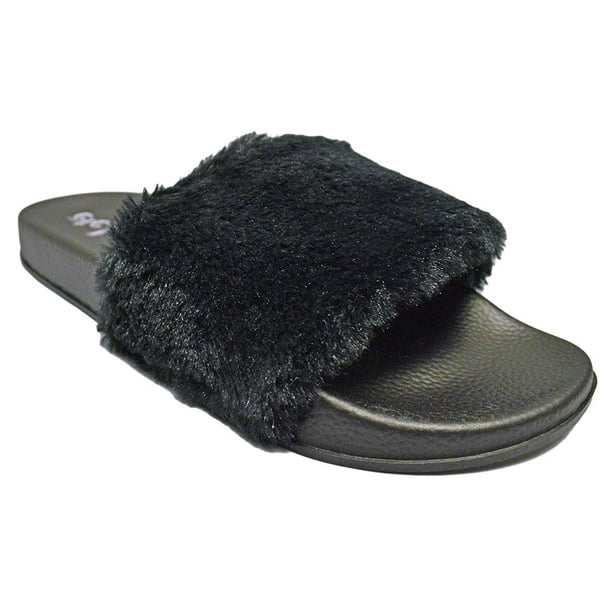 Women's Slides Flip Flop Faux Fur Soft Slide Flat Slipper Casual Fashion
