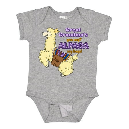 Inktastic Cute Jumping Alpaca-Great Grandma s You Say ALPACA My Bags! Gift Baby Boy or Baby Girl Bodysuit
Inktastic Cute Jumping Alpaca-Great Grandma s You Say ALPACA My Bags! Gift Baby Boy or Baby Girl Bodysuit