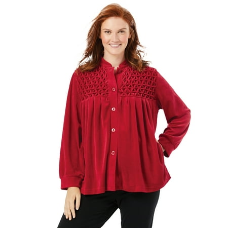 Only Necessities Women s Plus Size Smocked Velour 25& Robe