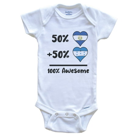 50% Salvadorian Plus 50% Honduran 100% Awesome El Salvador Honduras Heart Flags Baby Bodysuit
50% Salvadorian Plus 50% Honduran 100% Awesome El Salvador Honduras Heart Flags Baby Bodysuit