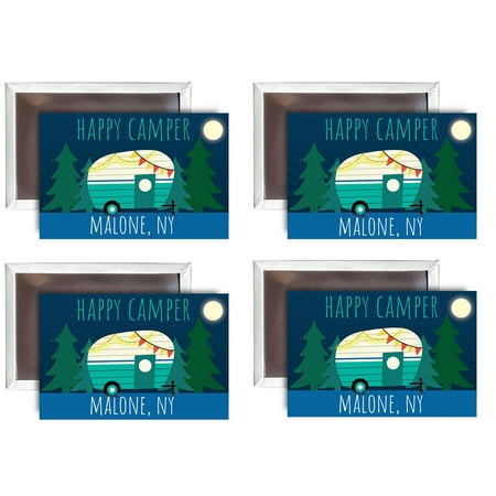 Malone New York Souvenir 2x3-Inch Fridge Magnet Happy Camper Design 4-Pack