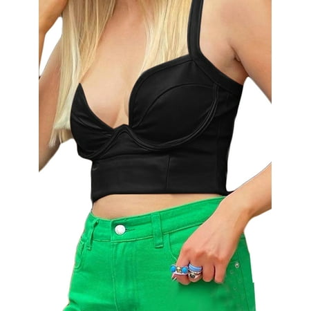 Diconna Women Clothing Navel Camisole Sling Plain Deep V-Neck PU Leather Ladies Back Zip-Up Party Bar Crop Tops Black M
Diconna Women Clothing Navel Camisole Sling Plain Deep V-Neck PU Leather Ladies Back Zip-Up Party Bar Crop Tops Black M