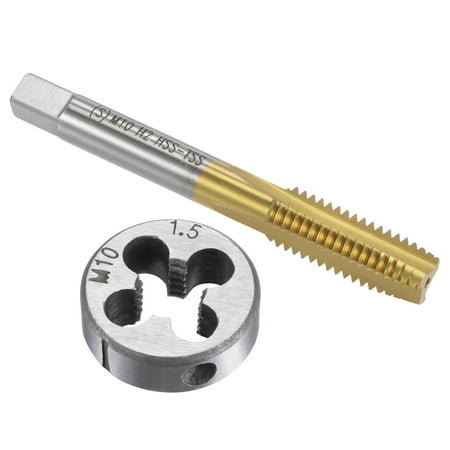Uxcell M10 x 1.5 Titanium Plated Straight Flute Thread Tap Round Die Tap and Die Set
Uxcell M10 x 1.5 Titanium Plated Straight Flute Thread Tap Round Die Tap and Die Set