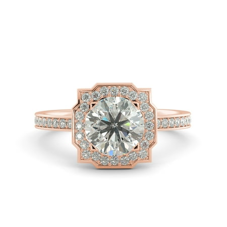 2.60 ct Round Cut C&C Brilliant Moisssanite & Diamond Engagement Ring 14k R Gold