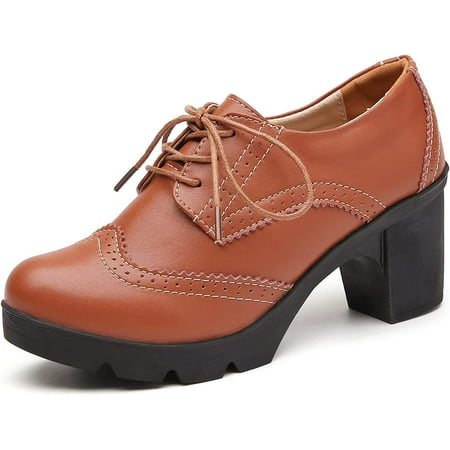 Women s Classic T-Strap Platform Mid-Heel Square Toe Oxfords Dress Shoes