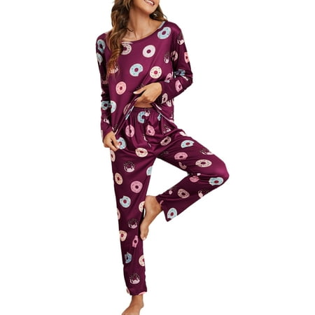 Frontwalk Ladies Nightwear Long Sleeve Sleepwear Crew Neck Pajamas Sets Home Clothes Loose Nightgown Polka Dot Lounge Set Purple Red XL
Frontwalk Ladies Nightwear Long Sleeve Sleepwear Crew Neck Pajamas Sets Home Clothes Loose Nightgown Polka Dot Lounge Set Purple Red XL