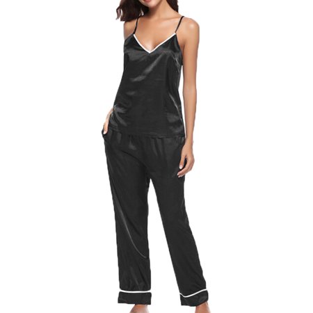 MERSARIPHY Women Silk Satin Pajamas Set Long Pants And Sling Top