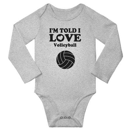 I m Told I love Volleyball Cute Baby Long Sleeve Romper (Gray 12-18M)