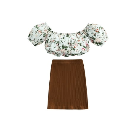 Frobukio Kids Toddler Girls 2Pcs Summer Clothes Off Shoulder Short Sleeve Flower Pattern Tops + Skirt Outfits Brown 2-3 Years
Frobukio Kids Toddler Girls 2Pcs Summer Clothes Off Shoulder Short Sleeve Flower Pattern Tops + Skirt Outfits Brown 2-3 Years