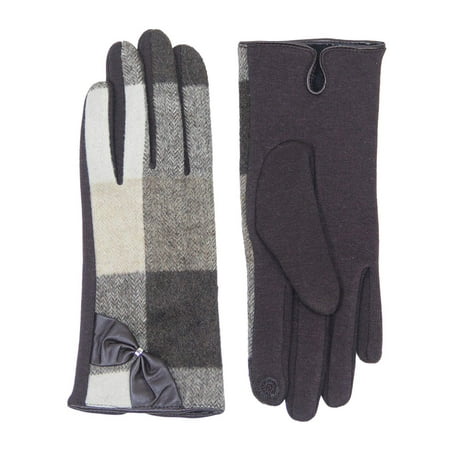 Womens Fashion Smart tOUCH Glove - Plaid Trim (Brown/Tan)