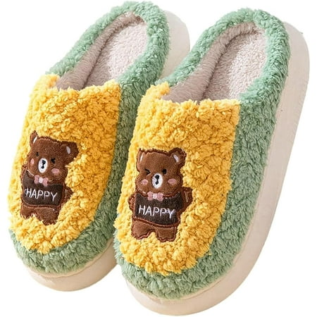 

Fluffy Plush Slippers for Men Women Cute Bear Cozy Furry House Slippers Non-slip Memory Foam Sandals Indoor