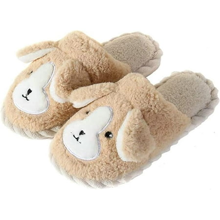 CoCopeaunts Cute Cartoon Dog Slippers for Men Women Soft Cozy Non-Slip Slip-on Shoes Winter Warm Memory Foam House Slippers