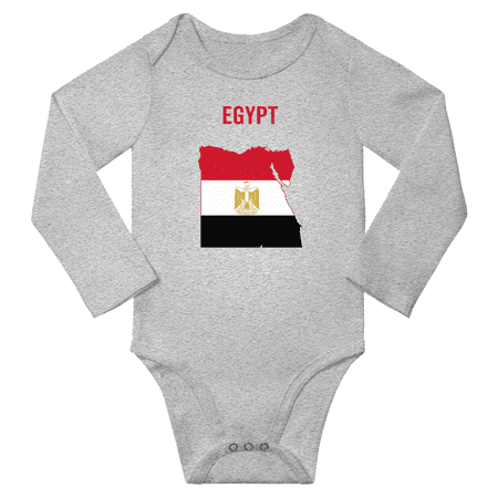 Egypt Flag Map Baby Long Slevve Jumpsuits (Gray 3-6 Months)