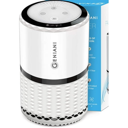 GENIANI Home Air Purifier with True HEPA Filter for Allergies and Pets/Smoke/Mold/Germs and Dust - Odor Eliminator and Air Cleaner for Large Room with Optional Night Light - 2 Year Warranty