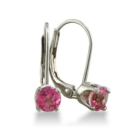 4mm Round Pink Topaz Leverback Earrings in 14k White Gold