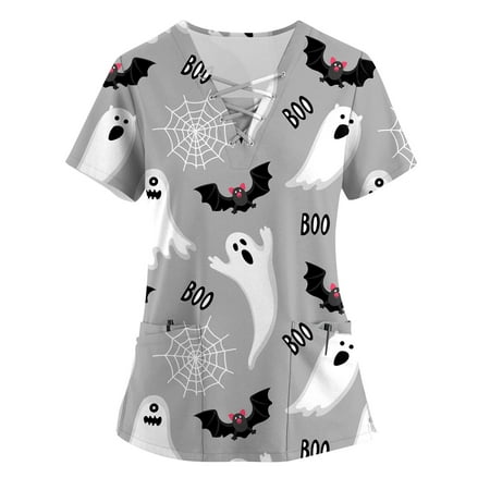 Sksloeg Sksloeg Halloween Day Scrub Top for Women Pumpkin Cat Bat Print Working Uniform with Pocket Stretch Casual V-Neck Summer Holiday Workwear Gray 3XL
Sksloeg Sksloeg Halloween Day Scrub Top for Women Pumpkin Cat Bat Print Working Uniform with Pocket Stretch Casual V-Neck Summer Holiday Workwear Gray 3XL