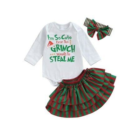 BrilliantMe Christmas Kids Baby Girls Letter Romper Stripe Short Skirt Headband Outfits Set Red Green 0-6 Months
BrilliantMe Christmas Kids Baby Girls Letter Romper Stripe Short Skirt Headband Outfits Set Red Green 0-6 Months