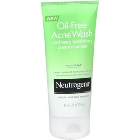 Neutrogena Oil-Free Acne Wash Redness Soothing Cream Cleanser 6 oz (Pack of 3)
