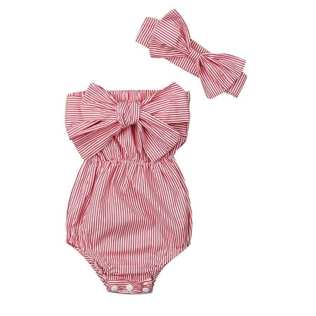 Calsunbaby Newborn Baby Girls Summer Clothes Tube Top Bow Romper Sleeveless Striped Jumpsuit Headband Sunsuit Red 18-24 Months
Calsunbaby Newborn Baby Girls Summer Clothes Tube Top Bow Romper Sleeveless Striped Jumpsuit Headband Sunsuit Red 18-24 Months