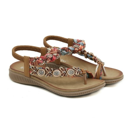Women‘s Rhinestone Braided Wedge Sandals Elastic Strap Boho Style Toe Loop Shoes Casual Slip On Beach Shoes
Women‘s Rhinestone Braided Wedge Sandals Elastic Strap Boho Style Toe Loop Shoes Casual Slip On Beach Shoes