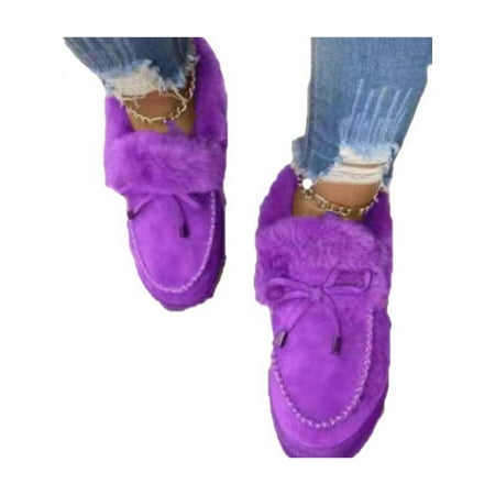 Shakub Womens Platform Faux Fur Boots Plush Fleece Fluffy Warm Booties Winter Flats Walking Shoes