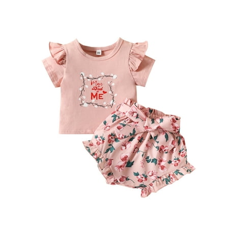 Gureui Kids Baby Girls Shorts Set Letter Print Ruffle Trim Short Sleeve Crew Neck Tops + Floral High Waist Shorts with Belt 2Pcs Clothes Set
Gureui Kids Baby Girls Shorts Set Letter Print Ruffle Trim Short Sleeve Crew Neck Tops + Floral High Waist Shorts with Belt 2Pcs Clothes Set