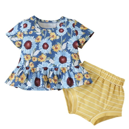 Fesfesfes Newborn Infant Baby Girls Floral T shirt Tops Striped Shorts Outfits Set
Fesfesfes Newborn Infant Baby Girls Floral T shirt Tops Striped Shorts Outfits Set