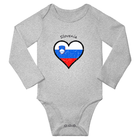 Slovenia Flag Heart Love Baby Long Sleeve Clothing Bodysuits (Gray 6 Months)