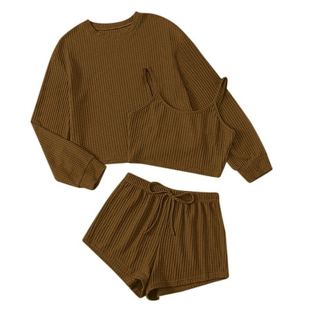PEASKJP Pregnancy Pajamas for Women Womens Pajama Pullover Casual Round Neck Long Sleeve Three Piece Women Short Pajama Set Pajamas Brown Large
PEASKJP Pregnancy Pajamas for Women Womens Pajama Pullover Casual Round Neck Long Sleeve Three Piece Women Short Pajama Set Pajamas Brown Large