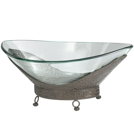 DecMode 24 x 8 Clear Tempered Glass Kitchen Serving Bowl with Brown Metal Base 1-Piece