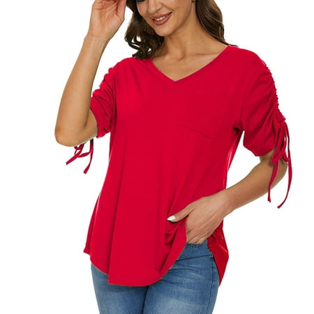 Plus Size Tops for Women Crop Tops Trendy Woman Causal V-Neck Solid Blouse Short Sleeve T-Shirt Summer Drawstring Tops T Shirts for Women Summer Savings Valentines Day Shirts Women Red M
Plus Size Tops for Women Crop Tops Trendy Woman Causal V-Neck Solid Blouse Short Sleeve T-Shirt Summer Drawstring Tops T Shirts for Women Summer Savings Valentines Day Shirts Women Red M