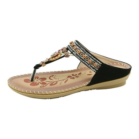 Wmkox8yii Bohemian Flat Flower Rhinestone Sandals Outer Beach Sandals